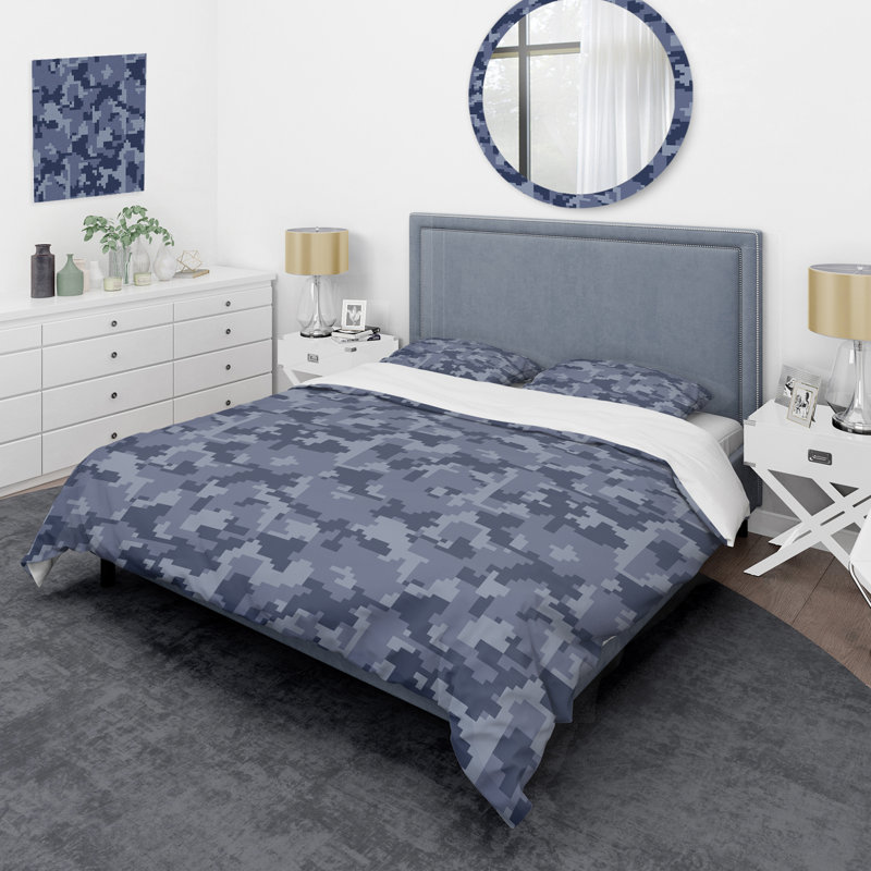 Camouflage bleu marine tendance - ensemble de housse de couette abstrait - microfibre de polyester
