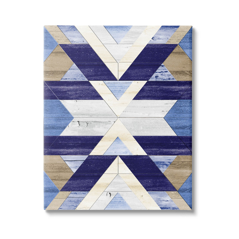 Blue and Beige Abstract Aztec Pattern Canvas Wall Art