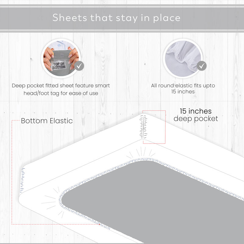 Ensemble de draps légers en mélange de coton brossé infroissable, Ensemble de draps pour grand lit + un drap-housse 