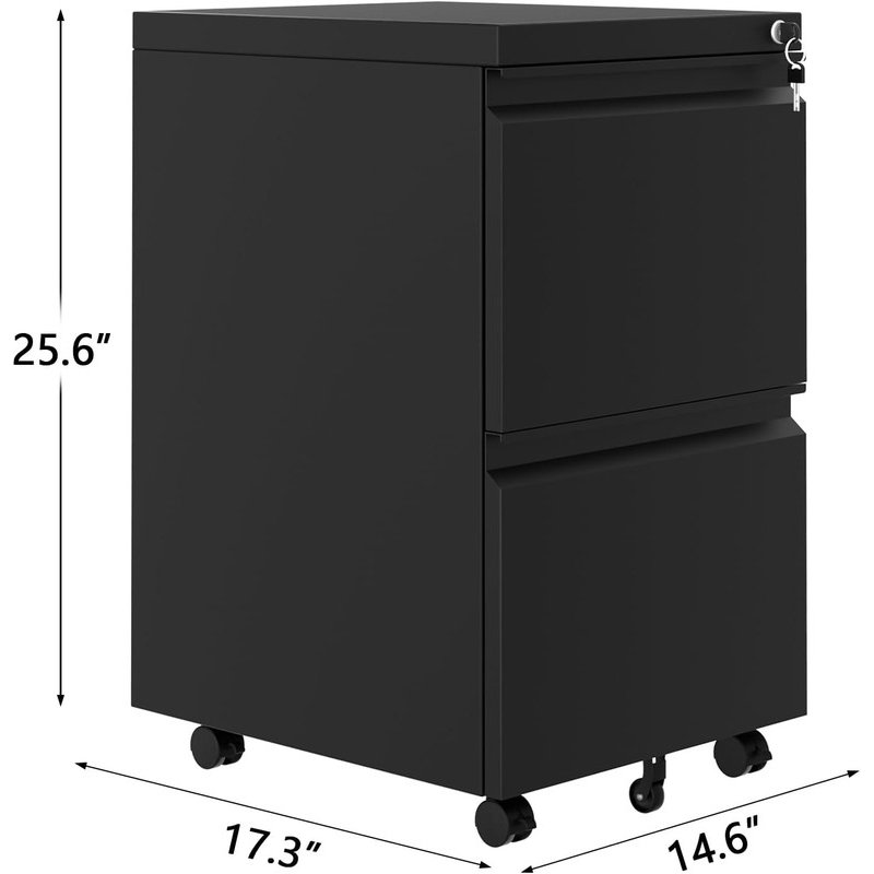 2-Drawer File Cabinet on Wheels with Lock, Under Desk Rolling Metal Storage for Home Office
