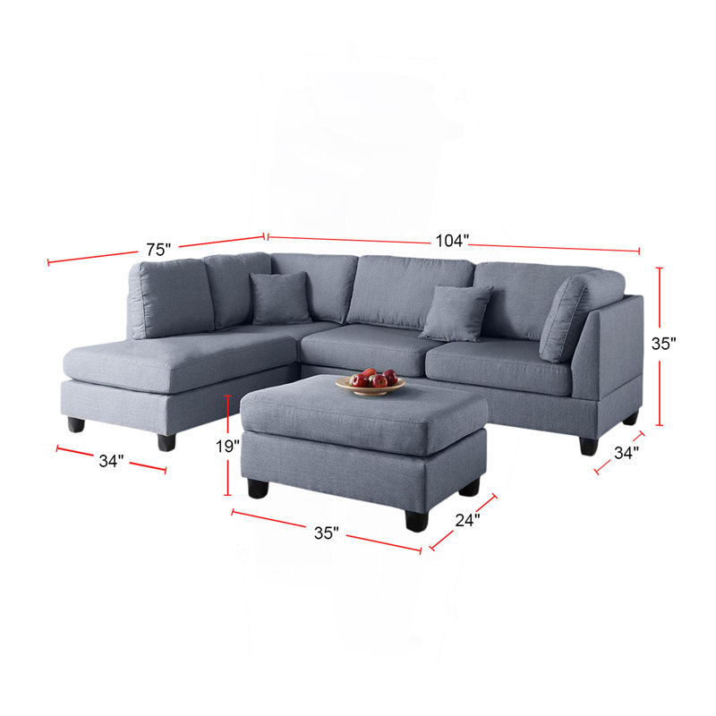 Canapé modulaire réversible en polyfibre avec repose-pieds gris