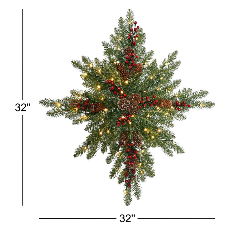 32" Pre-Lit Flocked Snowflake Wreath
