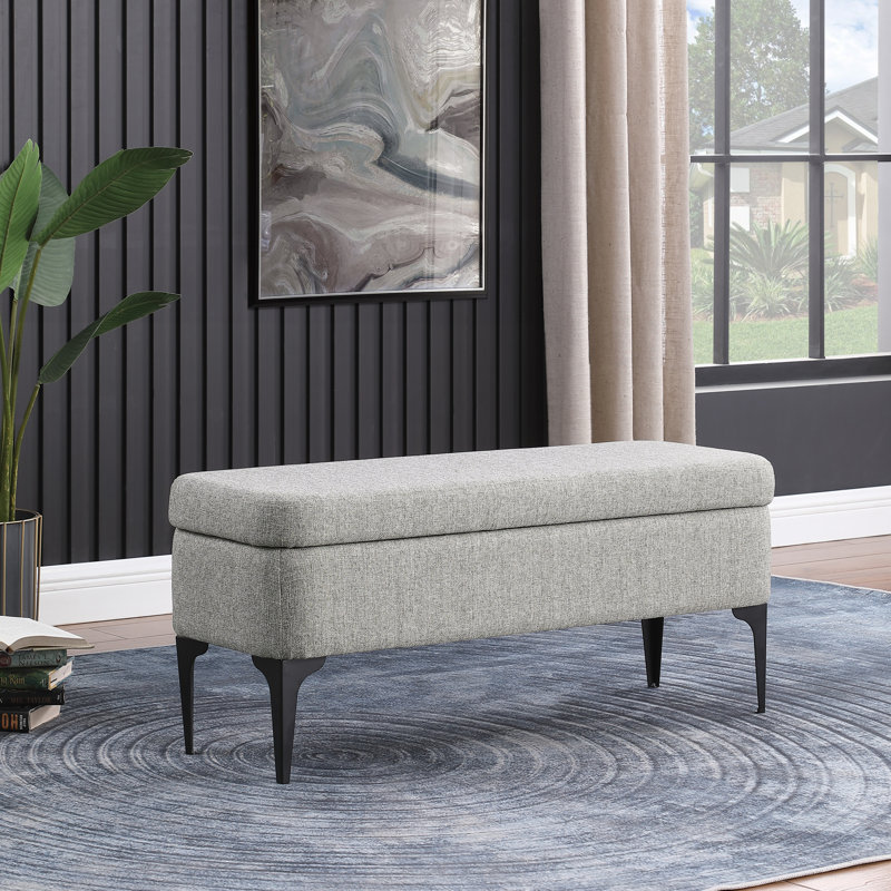 Ameelya Upholstered Storage Bench, Gray Basketweave