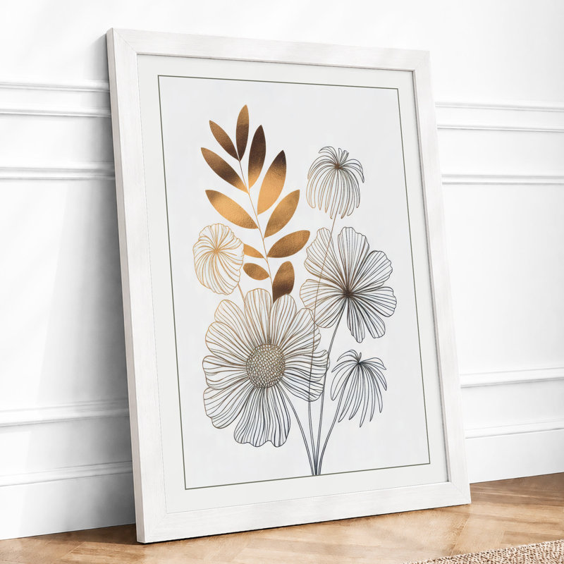 Study in Gold Botanical - Framed Print, A3 - 42.0 x 29.7 cm, White