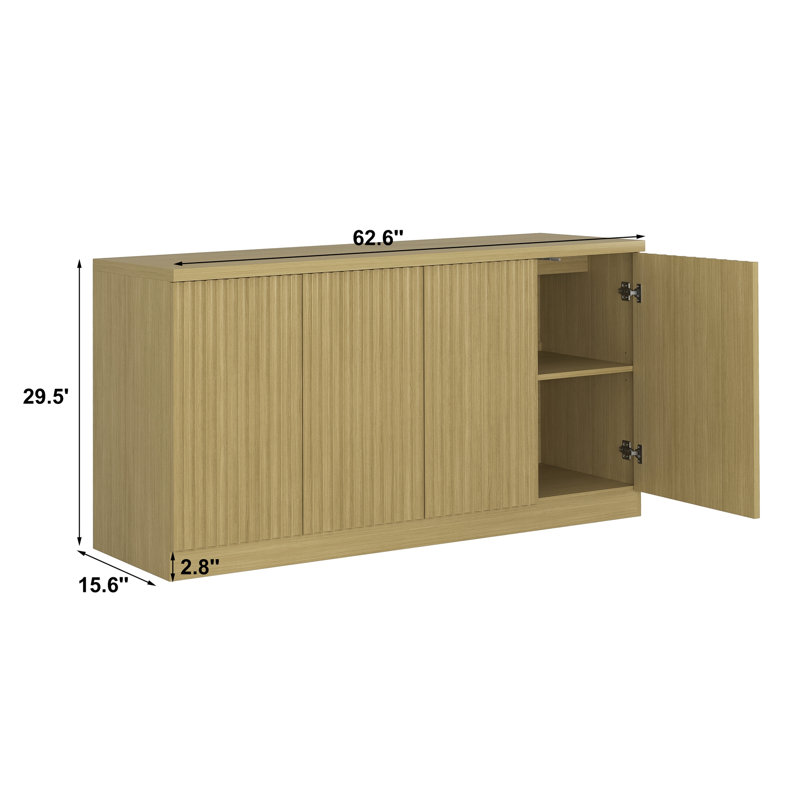 Buffet Cabinet With Storage, 62.60" Sideboard Cabinet With 4 Doors & Shelves, Wooden Kitchen Coffee Bar Credenza Storage For Living Room, Hallway Natural