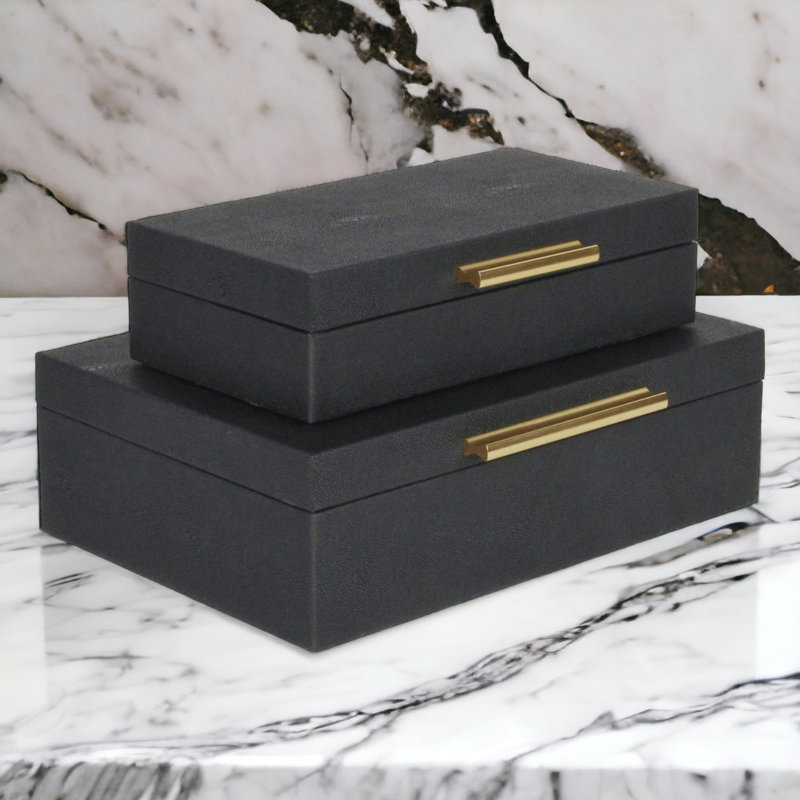 Rebeka 2 Piece Faux Leather Decorative Box Set, Black