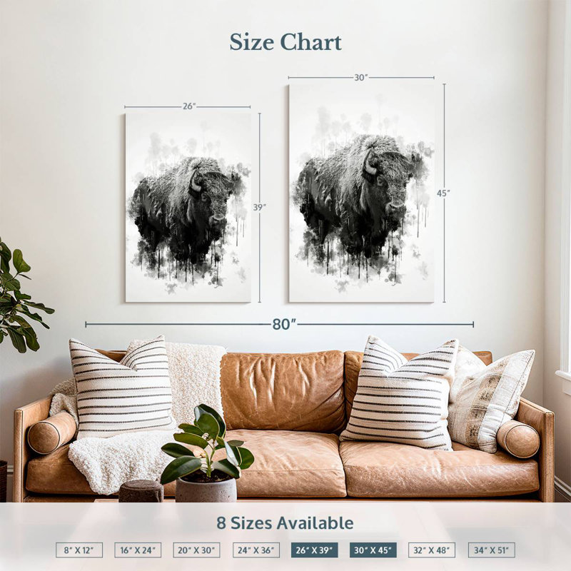 Bison Brampt noir et blanc, H 39 po x l 26 po