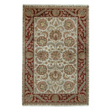 Hand Knotted Wool Oriental Area Rug in Ivory And Red