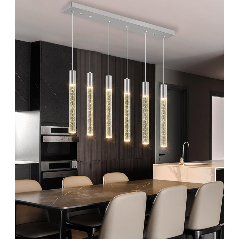 Lustre rectangulaire moderne 6 lumières Glam, Nickel