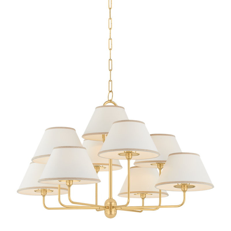 Lustre Durland en laiton vieilli, H 25 po x l 40,5 po x P 40,5 po, 9 lumières