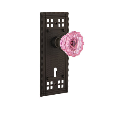 Craftsman Plate with Decorative Keyhole and Crystal Pink Door Knob