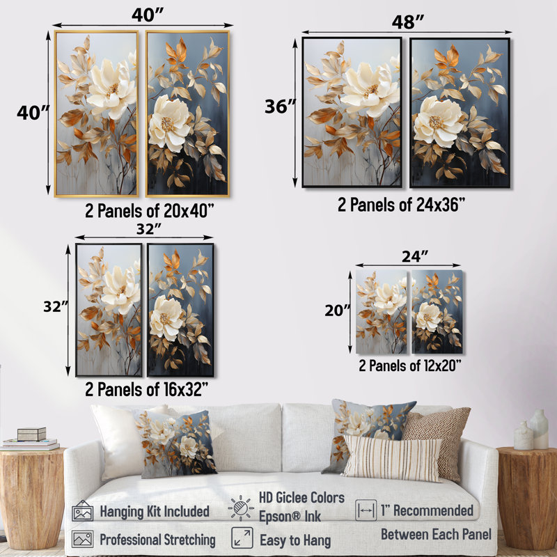 Blue Mute Botanicals II - impressions sur toile bleues 2 panneaux, Impression encadrée flottante, Noir, H 36 po x l 48 po