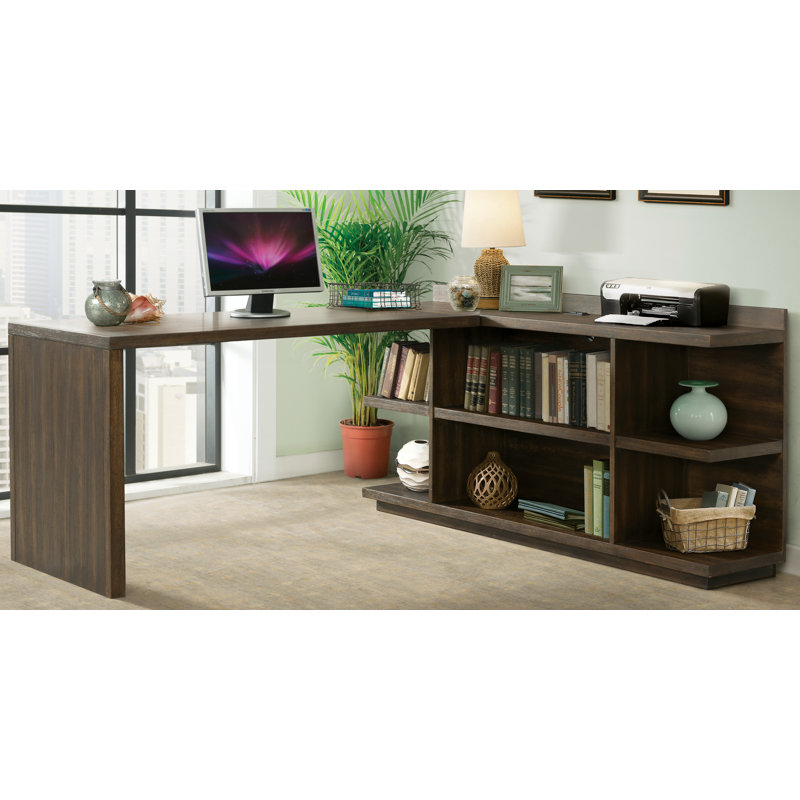 Arterburn L-Shape Writing Desk Office Sets, Brushed Acacia