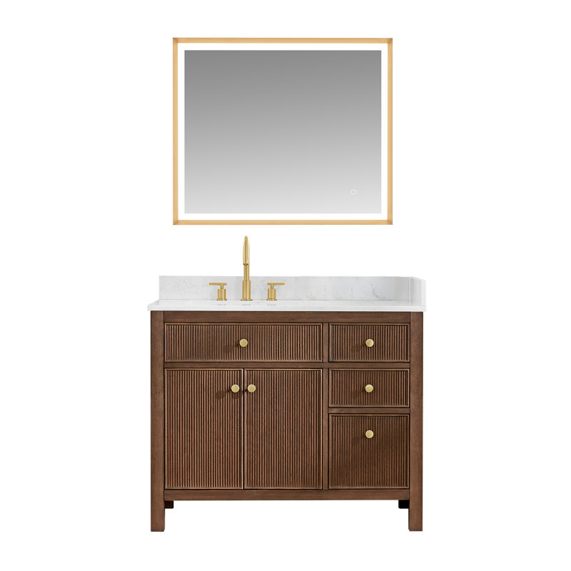 Meuble-lavabo simple 42 po avec miroir Lala, Chêne brossé brun