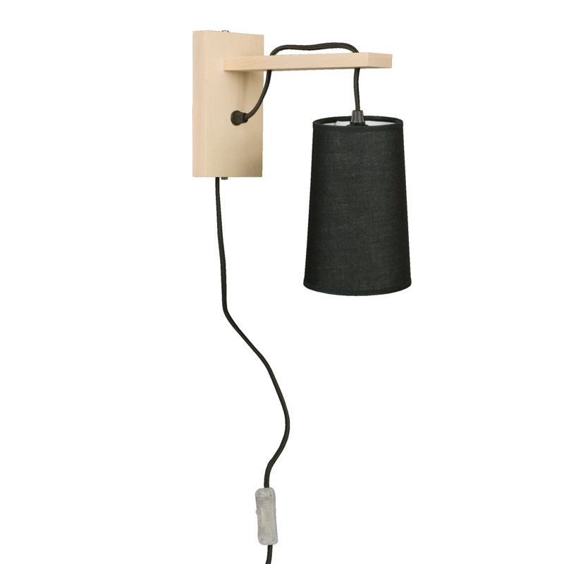Rollo Wood Plug-in Armed Sconce, Black