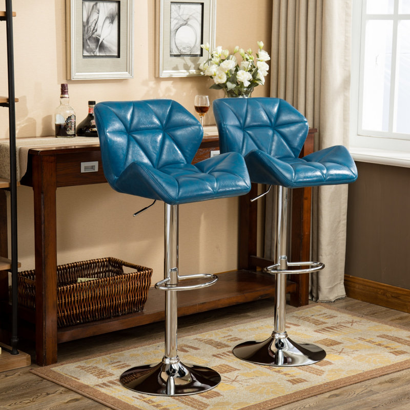 Tabourets de bar contemporain à hauteur réglable touffetés, Bleu