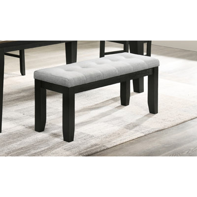 Solid Wood Bench With Gray Fabric Upholstery And Contemporary Design For Living Room Upholstered Cushion Tapered Wooden Legs, Home Decor