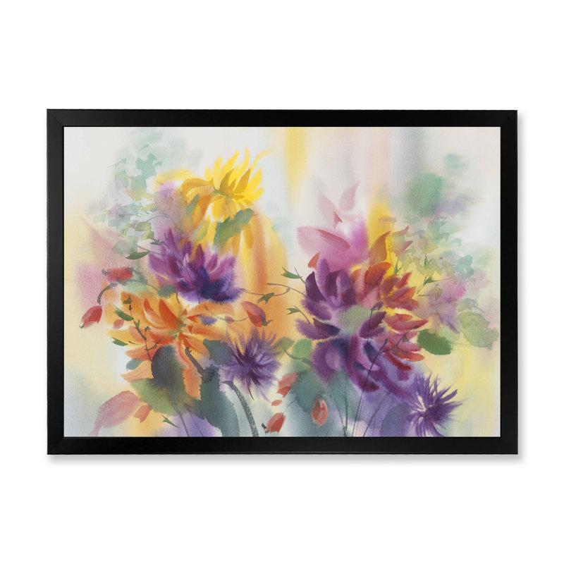 Dahlias - reproduction sur toile, Cadre d'angle fermé noir, H 8 po x l 12 po x P 1 po