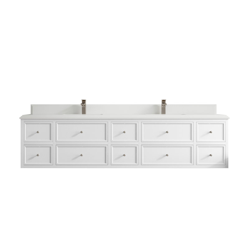 Roswell Floating 84'' Double Bathroom Vanity with Quartz Top
