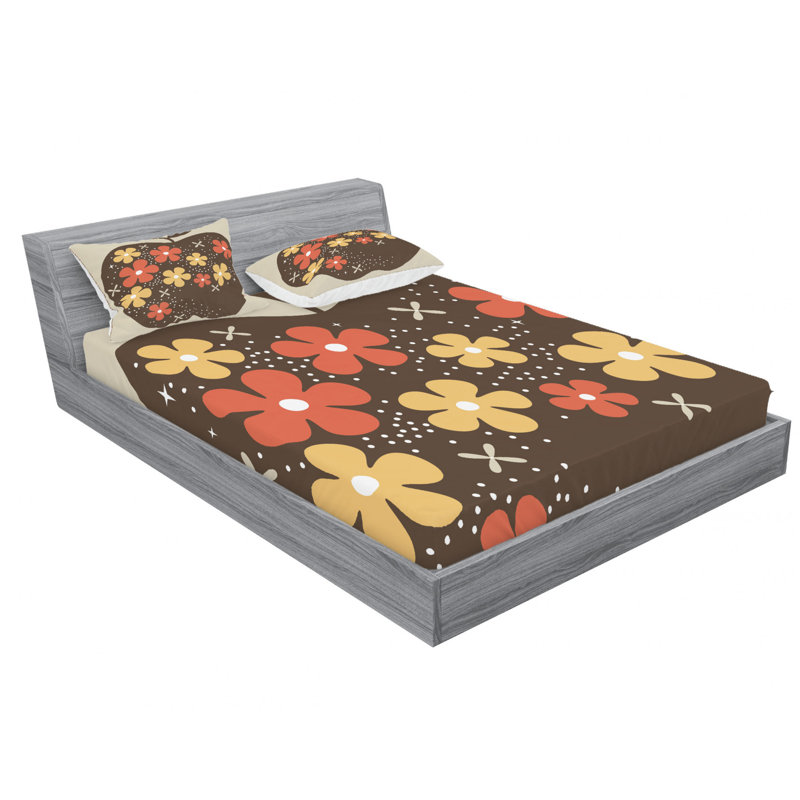 Microfiber Floral Sheet Set, Queen Sheet Set with Fitted Sheet