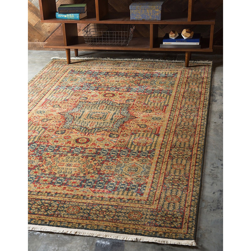Tapis oriental jaune / bleu Palazzo, Rectangle 9 pi x 12 pi
