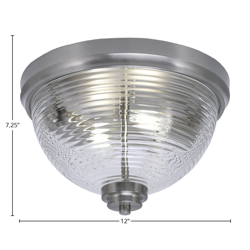 Plafonnier encastré 12 po Geertruida, 2 ampoules, illustré en finition nickel brossé avec verre, Clair