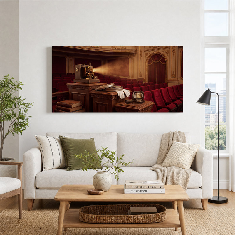 Art rétro sur toile, projecteur de cinéma rétro avec sièges rouges, L 32 po x H 16 po