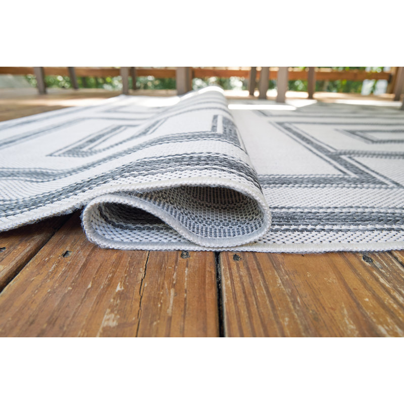 Ivory and Charcoal Greek Key 8' x 10' Synthetic Rug