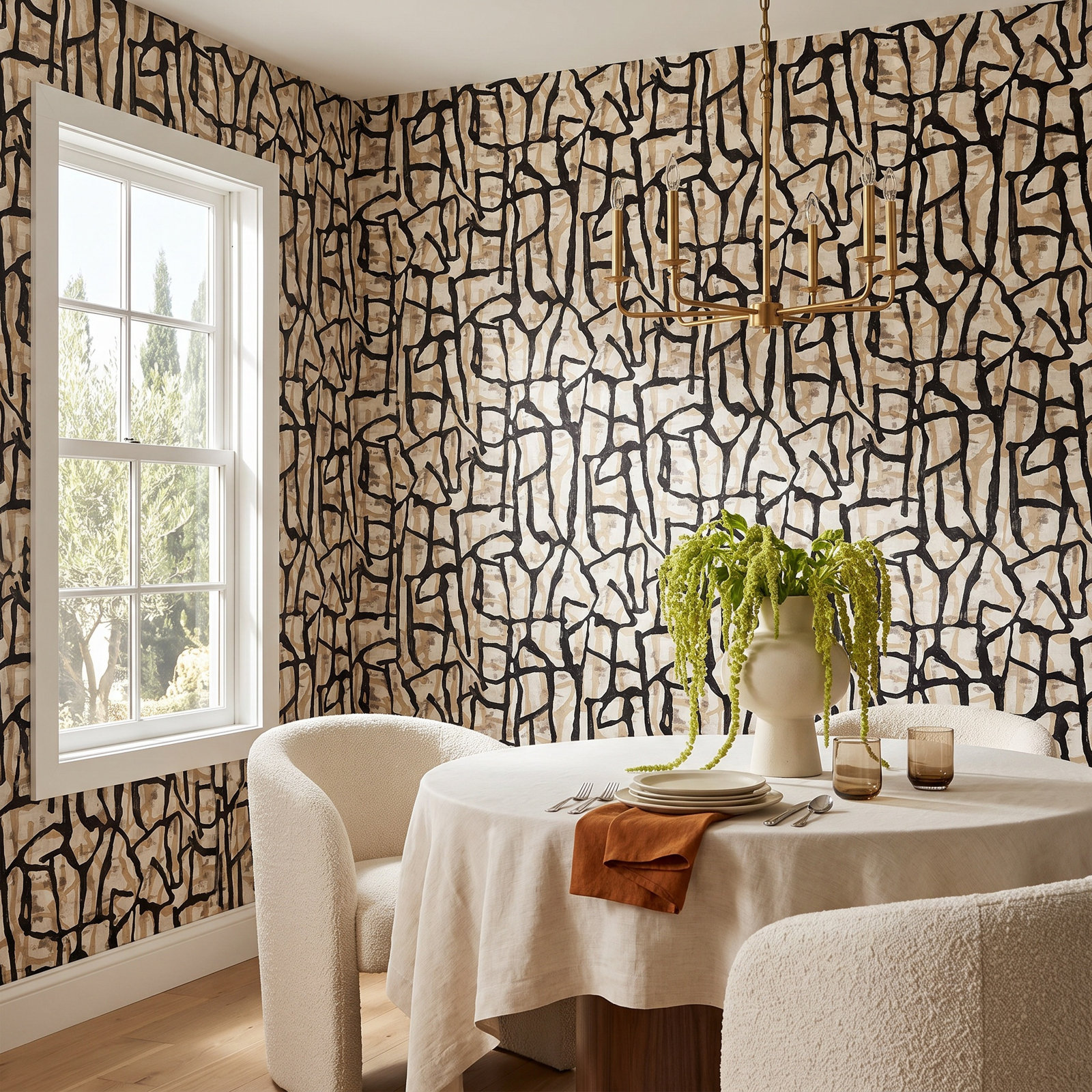 Zenia Abstract Wallpaper, Ebony/Sand
