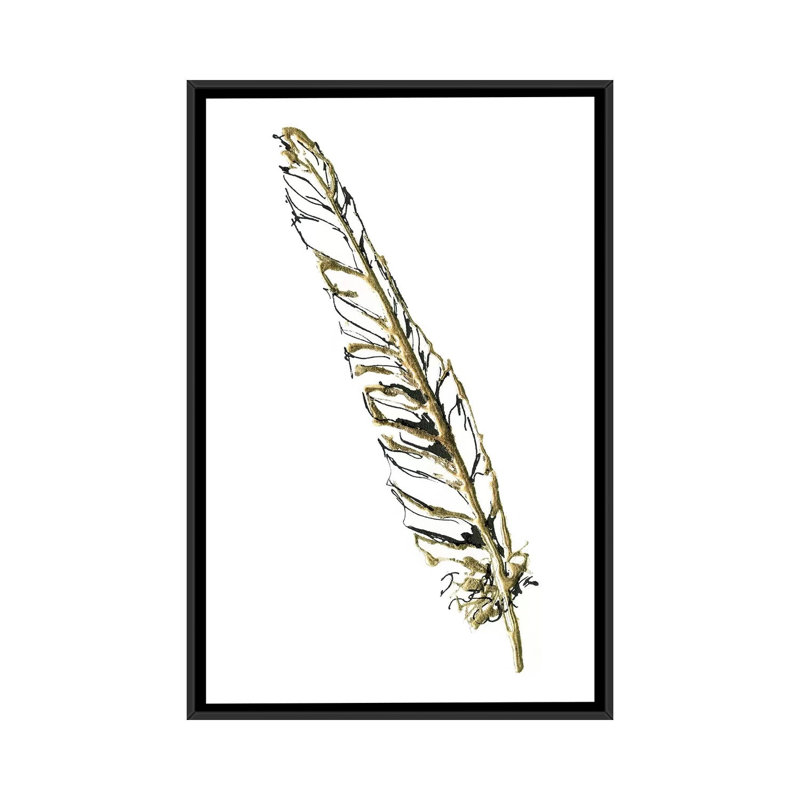 « gilded swan plumes i », impression sur toile, H 26 po x l 18 po x P 1,5 po, Toile avec cadre noir, Pas de tapis