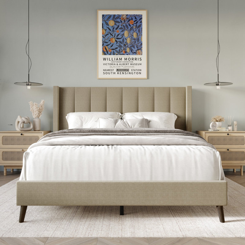 Bralee Upholstered Wingback Bed, King, Dark Beige