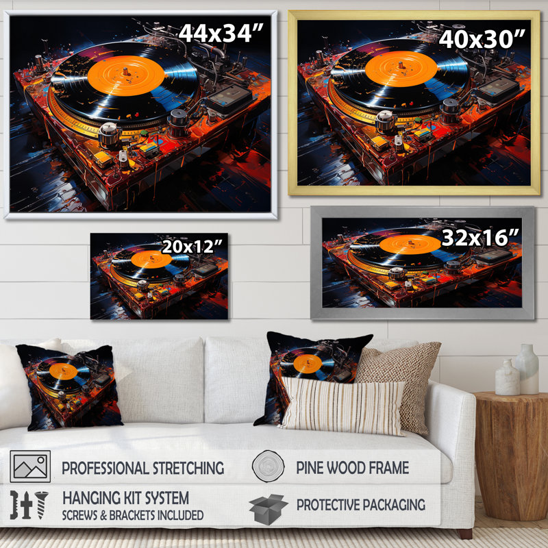 Disque vinyle, sérénade II sur toile, Cadre simple noir, H 30 po x l 40 po x P 1,5 po