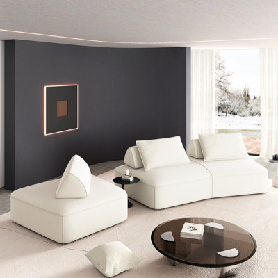 Modern Light Luxury Oversized Modular Sectional Sofa Set,DIY Upholstered Fluffy Chenille Sofa with Removable Backrests and Soft Pillows,Deep Seat Couc by XINYUEHE