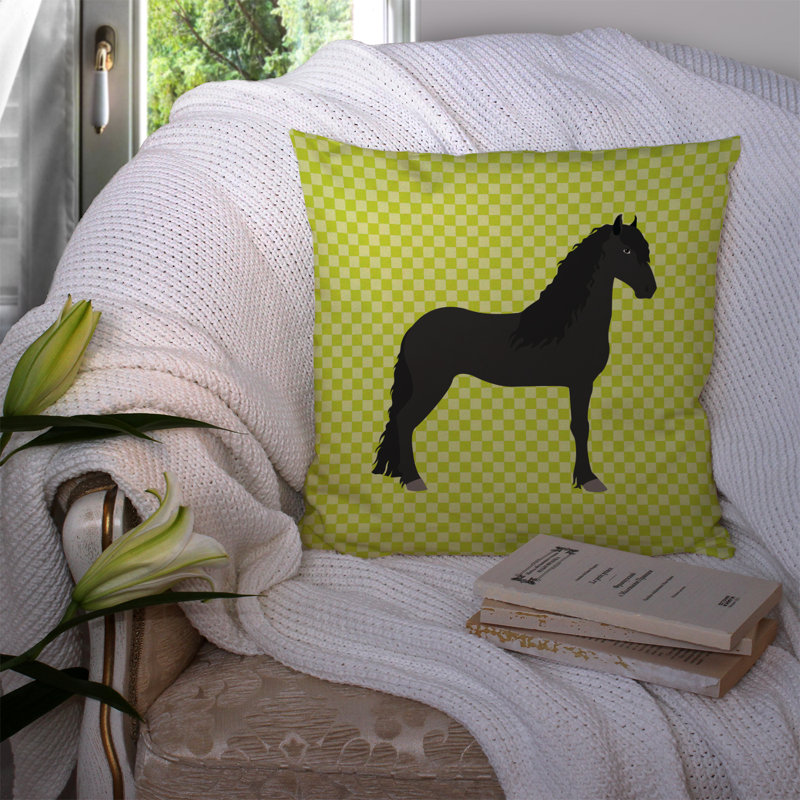 Coussin extérieur à chèque cheval, Vert, 14 po x 14 po