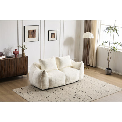 Fauteuil à billes blanc géant, pour adultes, moelleux et ultra doux, intérieur, rembourrage en mousse à mémoire de forme, sans assemblage, expérience semblable au nuage pour un salon de lecture confortable déchiqueté à haute densité