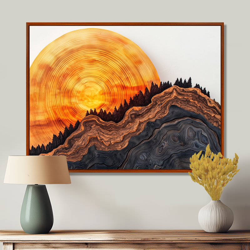 «Sunrise Tree In Forest Landscape III», art sur toile, forêt, Brun, Reproduction avec cadre flottant, H 16 po x l 32 po