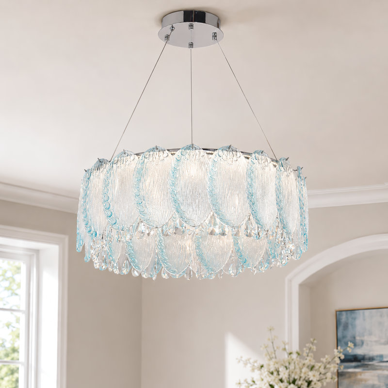Led Dimmable Blue Glass Crystal Chandelier