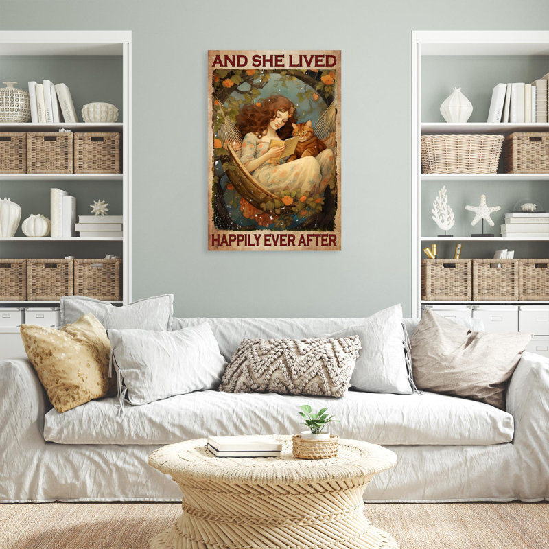 Cat And She Lived Happily Ever After - 1 Piece Rec " Cat And She Lived Happily Ever After - 1 Piece Rectangle Graphic Art Print On Wrapped Canvas "