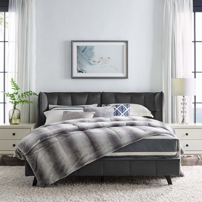 Grand lit plateforme tapissier Makenna par Modway, Gris