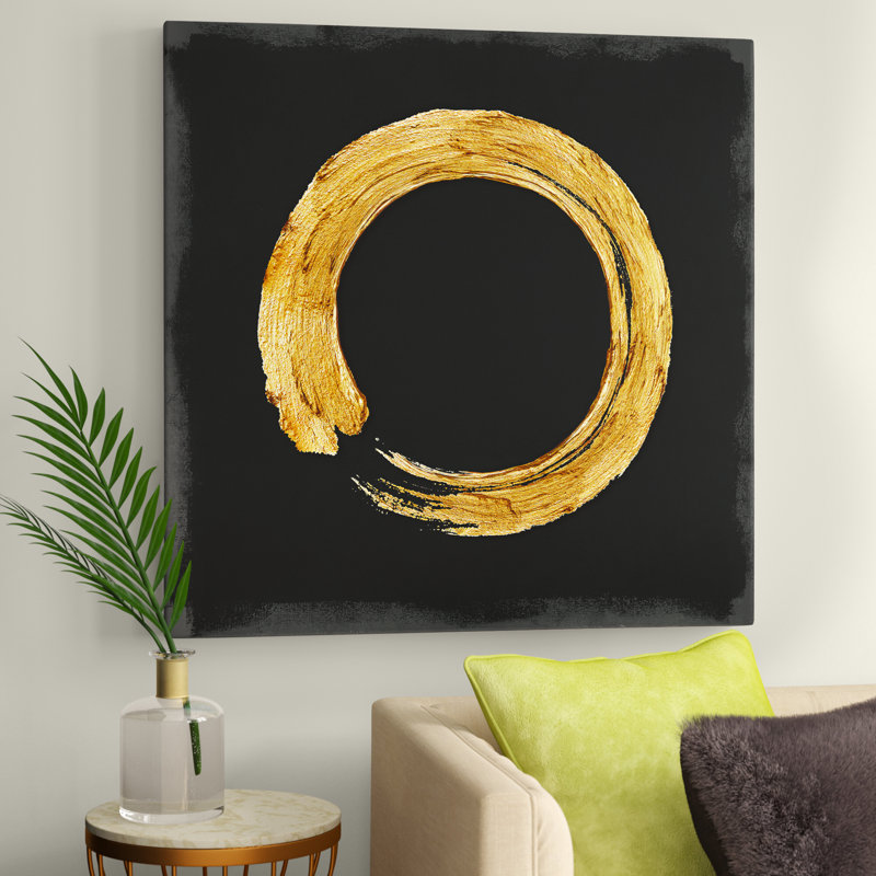 Gold Zen Circle On Black I by Ellie Roberts - Painting on Canvas, No Frame, 93.98 cm H x 93.98 cm W x 1.91 cm D