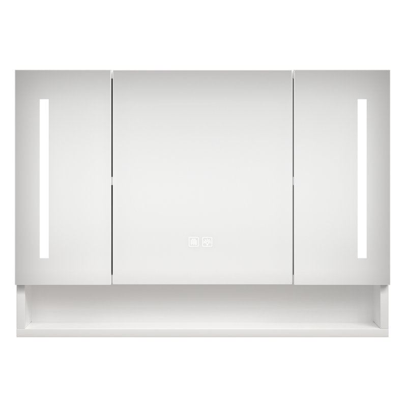 Armoire de salle de bain blanche avec miroir et lumières à DEL - 39 po x 28 po, moderne, murale, imperméable, aluminium, pouces à compartiments multiples et style moderne, blanc, rangement