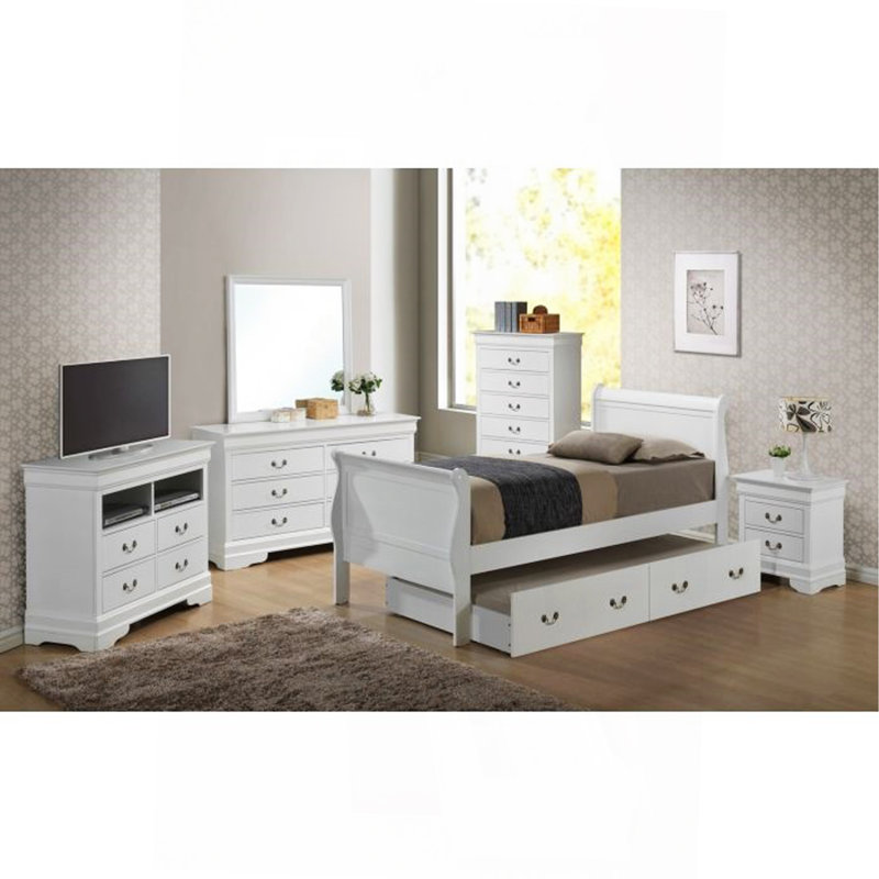Élégant lit simple avec rangement, Blanc