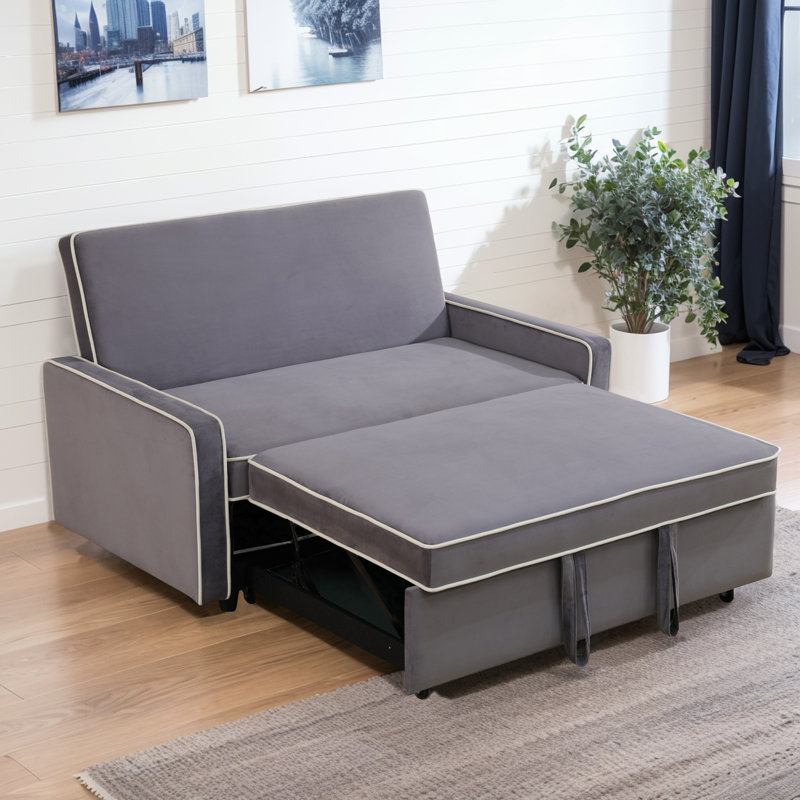 Marsworth Upholstered 53'' Reclining Sleeper Sofa, Gray Cotton Blend