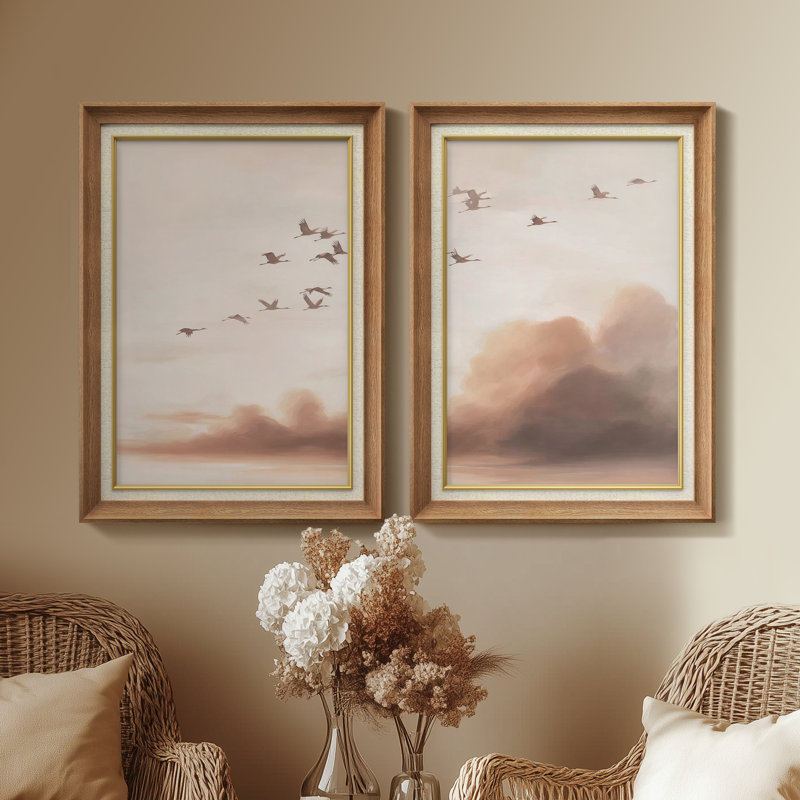 «Soft Pastel Mountain Haze Landscape Duo», ensemble de 2 reproductions d'art mural encadrées de qualité supérieure sur papier 26 po x 36 po