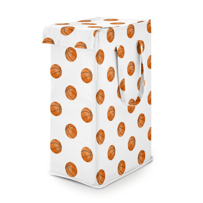 Watercolor Sports Theme Basketball Print Foldable Laundry Hamper with Handles by Sweet Jojo Designs