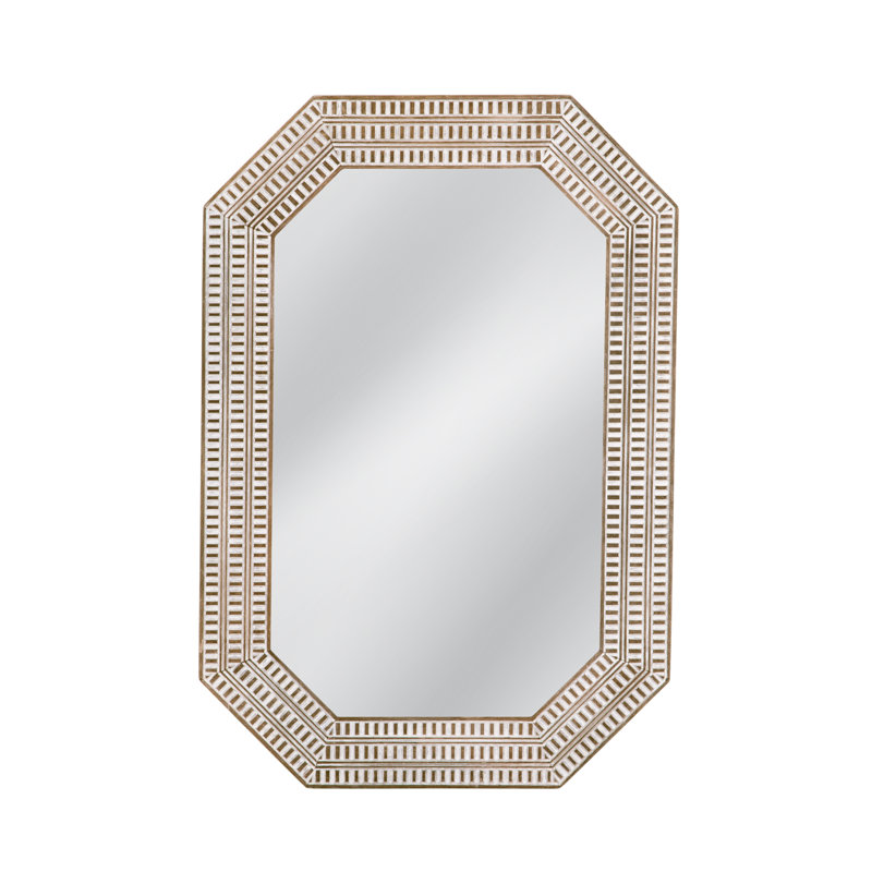 Michael Octagonal White-Washed Wall Mirror with Geometric Frame