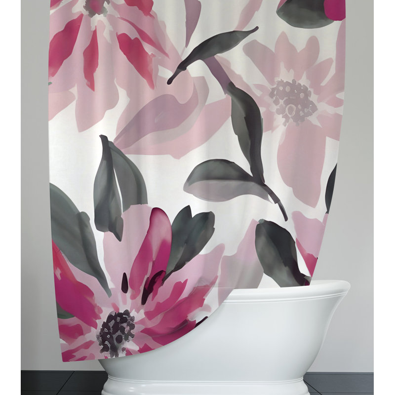 Rideau de douche simple Annechien, H 72 po x l 70 po, Motif floral rose et noir