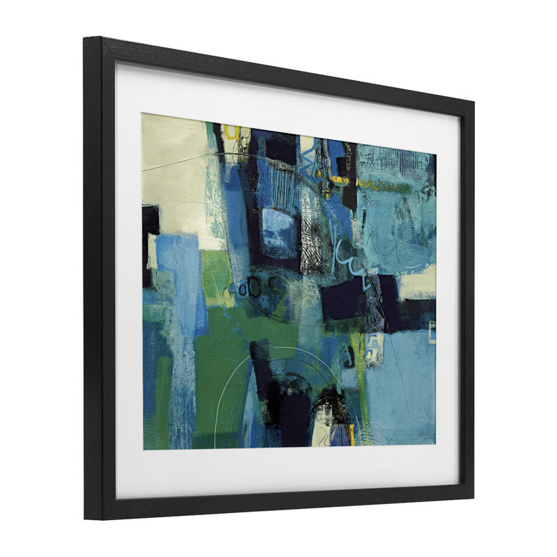 Nelle Profondit Abstraction, reproduction d'art sous verre encadrée par Maurizio Piovan, Cadre noir minuit, H 17 po x l 21 po