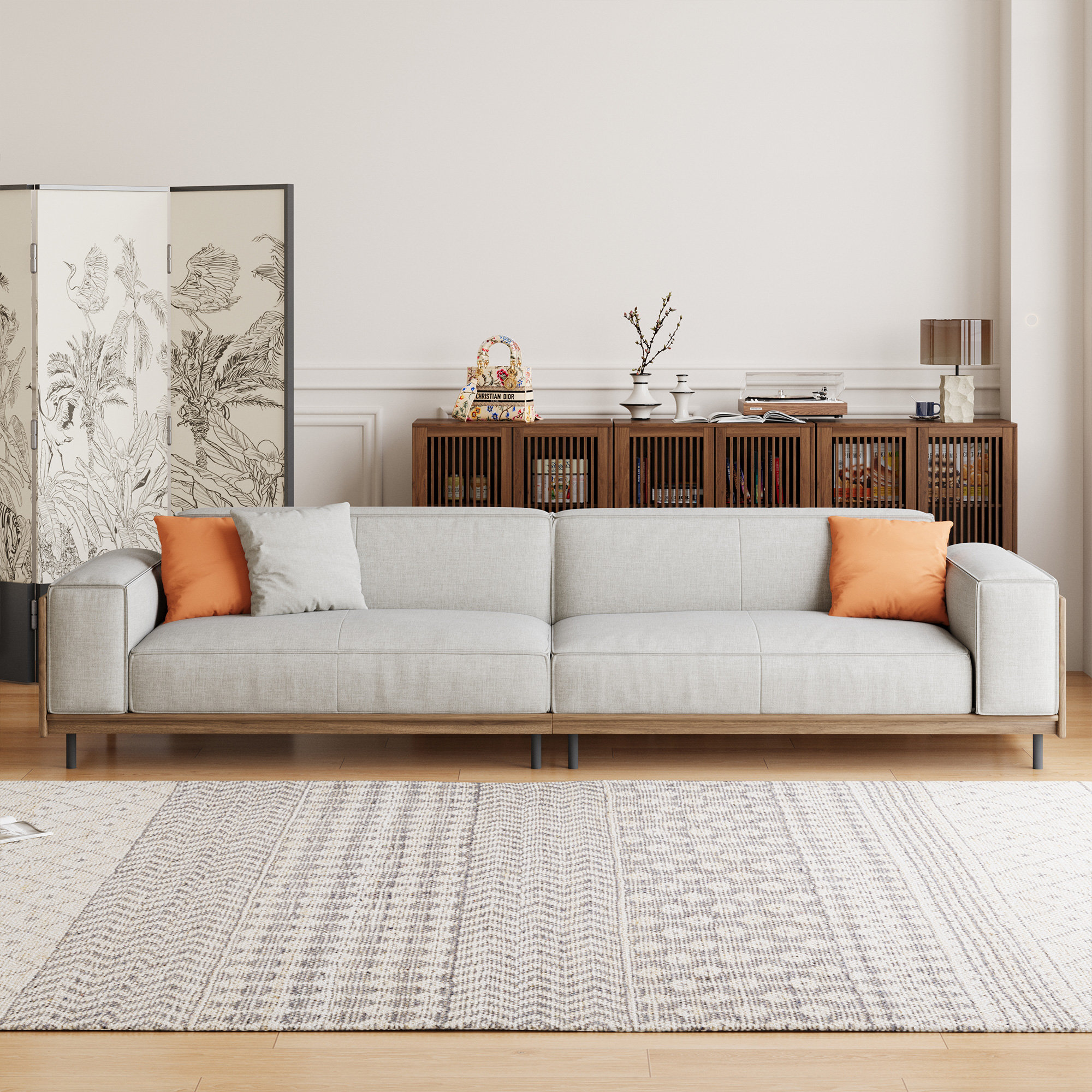 Ebern Designs 283cm Wide Sofa with Solid Wood Frame, Linen Blend Fabric ...