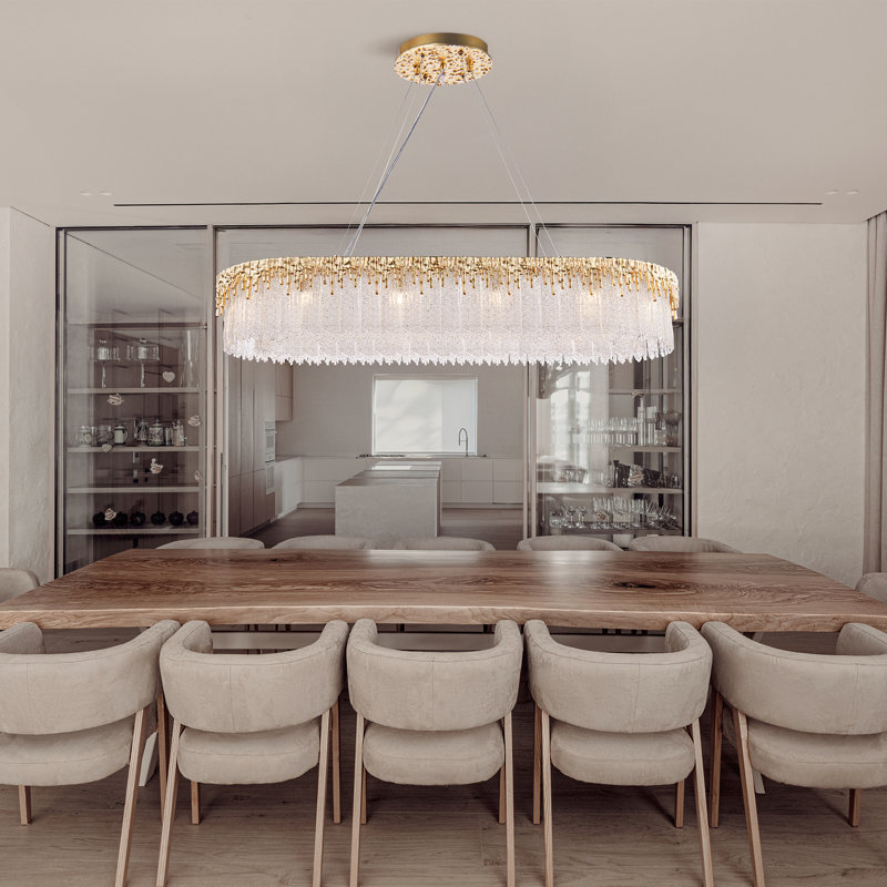 Lustre 40 "moderne 12 lumières en cristal de cristal doré pour îlot de cuisine